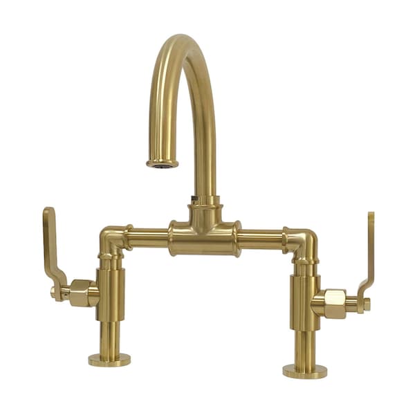 Whitaker Industrial Style Bridge Bathroom Faucet W/ Pop-Up Drain, Brass